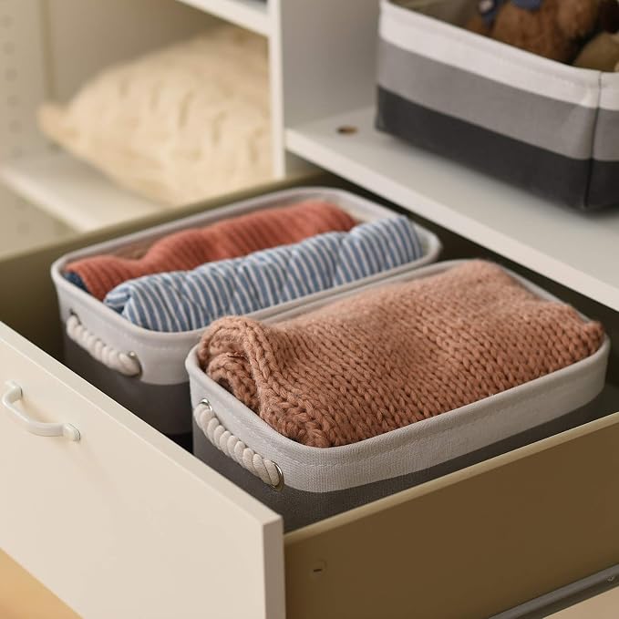 Small Storage Baskets for Shelves,Fabric Storage Baskets for Closet,Rectangular Collapsible Baskets for organizing Clothes,Books,Gifts - Image 5