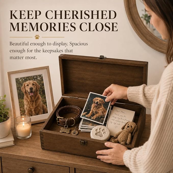 Pet Casket Wooden Keepsake Box, Large Memory Box for Keepsakes, Decorative Storage Box for Memories, Jewelry, & Photos, Memorial Boxes for Men & Women - Image 4