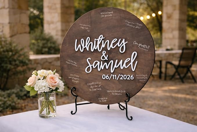 Personalized Round Guest Book Alternative Sign, Unique Guest Book Sign, Custom Alternative Guest Book, Wooden Guest Book, Wedding Ceremony Guestbook Sign (Design 10) - Image 8