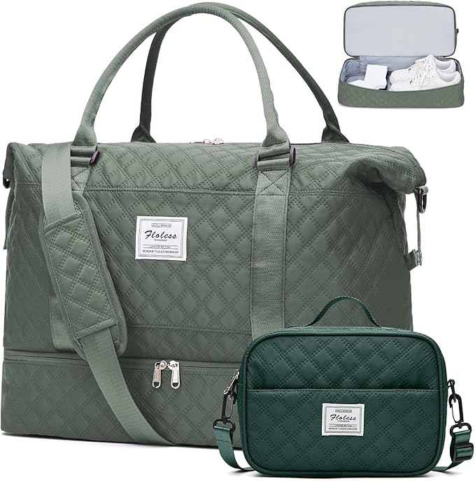 Weekender Bags for Women, Travel Duffel Bag with Shoes Compartment | Overnight Bag with Toiletry Bag, Carry on Personal Item Bag for Travel Business Trips Sport Hospital,Grid Travel Bag Set by SYCNB