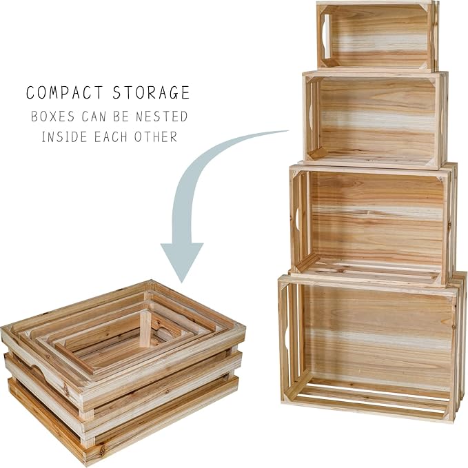 Set of 4 Large Wooden Crates Unfinished Office Storage Crates, Decorative Wood Storage Crates for Display, Rustic Pine Wood Organizer Bin Basket for Kitchen Pantry Bathroom - Image 9