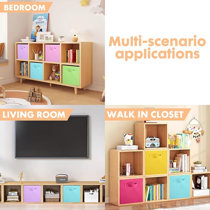 ShellKingdom Storage Bins, Foldable Fabric Storage Cubes And Cloth Storage Organizer Drawer For Closet And Toys, 8 Pack (Orange+Yellow+Fuchsia+Grass Green) - Image 5