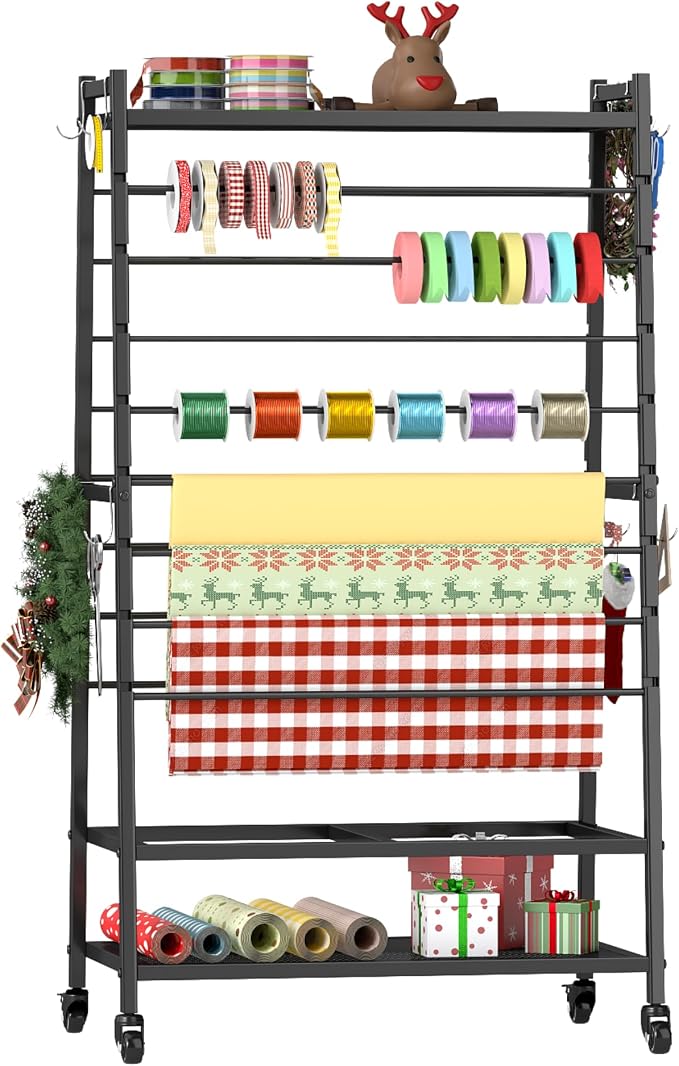 Ribbon Holder-Ribbon Organizer, Double-Sided Ribbon Holder Organizer Rack,Large Capacity Rolling Gift Wrap Rack Ribbon Organizer for Craft Room - Image 2