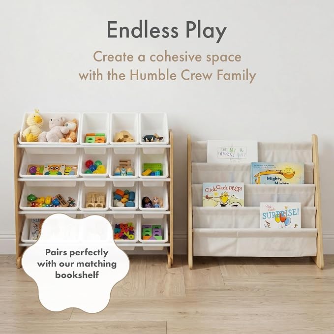 Humble Crew Kids Toy Organizer with 16 Bins, 4 Tier Storage for Playroom | Sturdy wood and steel toddler shelf, removable BPA-free containers, wall anchor anti-tip safety kit for bedroom or classroom - Image 8