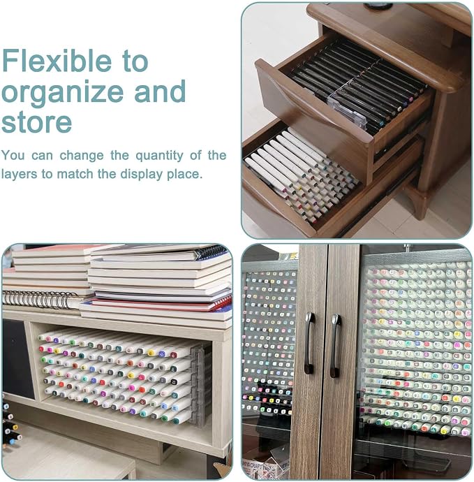 12 Layers Universal Marker Storage Trays, Penholder Display for 180 Pens SN01C Pencil Organizer Holder for Desk (Clear-12 layers) - Image 2