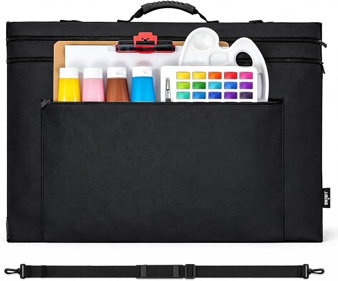 JJRING 24x36 Art Portfolio Tote Bag With Shoulder Strap, Black | Large Carrying Storage Case With Handle For Artwork, Posters, Canvas, And Drawing Boards by JJRING