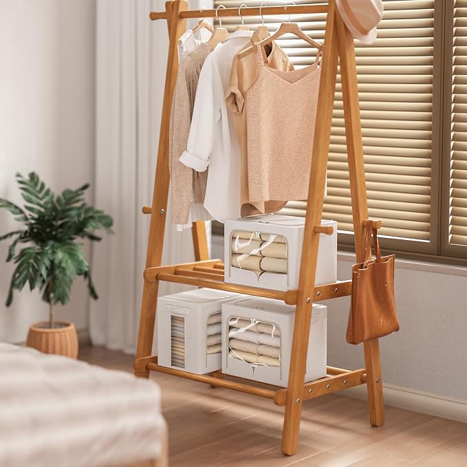 FHSQX 3 Pack Clothes Storage Bins Foldable Metal Frame Storage Box Stackable Linen Fabric Container Organizer Set with Carrying Handles and Clear Window (Cream White, 15.7x11.8x7.8inch(22L)) - Image 3