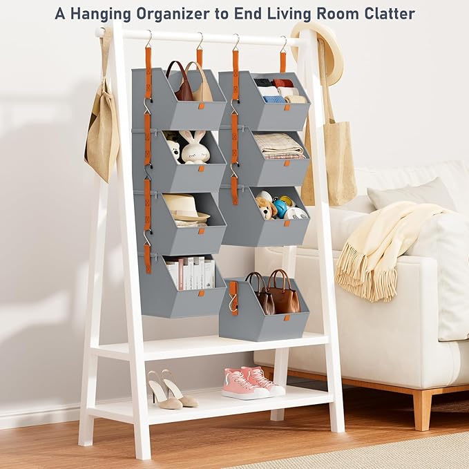 DIMJ Hanging Closet Organizer - 4 Tier Collapsible Hanging Shelves with Hooks Zipper, Fabric Clothes Organizer, Space-Saving Storage Bin Basket for RV, Bedroom, Laundry Organization - Image 5