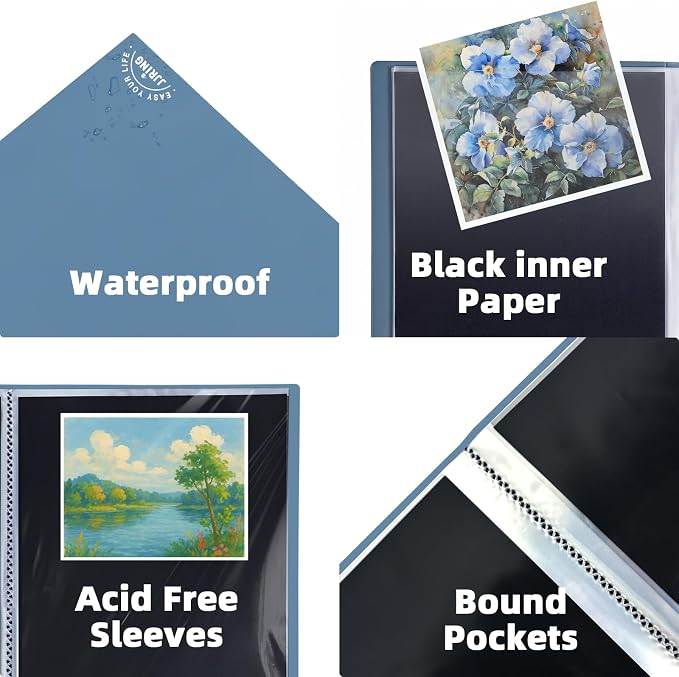18x24 Blue Art Portfolio Folder Displaying 48 Pages With Plastic Sleeves | 24-Pocket Presentation Book Binder For Artwork Storage Featuring Dark Inner Paper Inserts Protective Document Archival Holder - Image 4