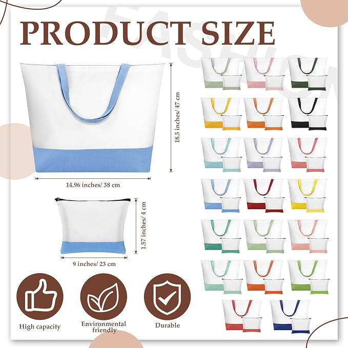 Sanwuta 40 Pcs Large Blank Canvas Tote Bags and Makeup Bags Blank Reusable Grocery Luggage Canvas Tote with Handles (Ultimate Color Bundle) - Image 3