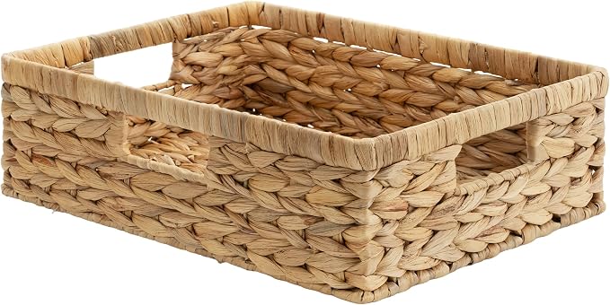 StorageWorks Wicker Storage Baskets for Shelves, Pantry Baskets, 1-Pack | Water Hyacinth Pantry Baskets for Organizing, Wicker Storage Baskets for Organizing, Woven Baskets, 15¼"L x 11¾"W x 4 ¾"H by StorageWorks