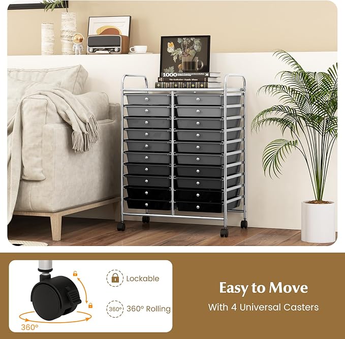 RELAX4LIFE 20 Drawer Rolling Storage Cart, Mobile Rolling Cart w/Drawers for School Classroom Teacher Office Home Salon, Paper File Art Supply Craft Organizer, Utility Cart on Wheels (Gradient Grey) - Image 5