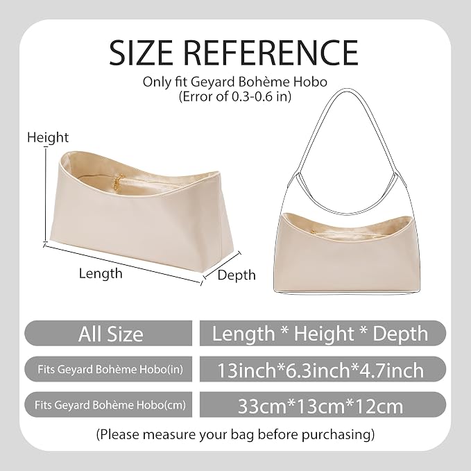 Nylon Purse Organizer Insert for Goyard Hobo Bohème Bag, Craie | Lightweight Bag Organizer Insert, 8 Pockets Storage, YKK Zipper, Water Bottle Holder, Shoulder Hobo Bag Insert, Custom Fit - Image 2