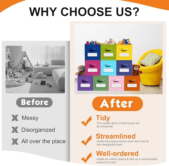 Teenyyou 10 Pack Fabric Storage Cubes 13 Inch Collapsible Cube Bins with Label Window & Handle Foldable Organizers Baskets for Shelf Closet Nursery Kids Room Clothes Book Toy(Candy) - Image 5