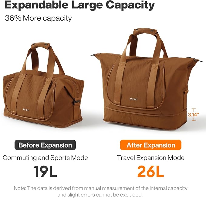 mixi Travel Tote Bag for Women Large Expandable Travel Bag Waterproof Lightweight Carry On Personal Item Handbag - Image 4