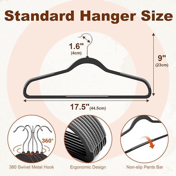 HOUSE DAY Non Slip Plastic Clothes Hangers 30 Pack with Rubber Pads, Black | Space-Saving 0.2-Inch Slim Design; Heavy-Duty and 360° Swivel Hooks Keep Shirts, Coats, Suit, Blouse and Pants Organized - Image 6