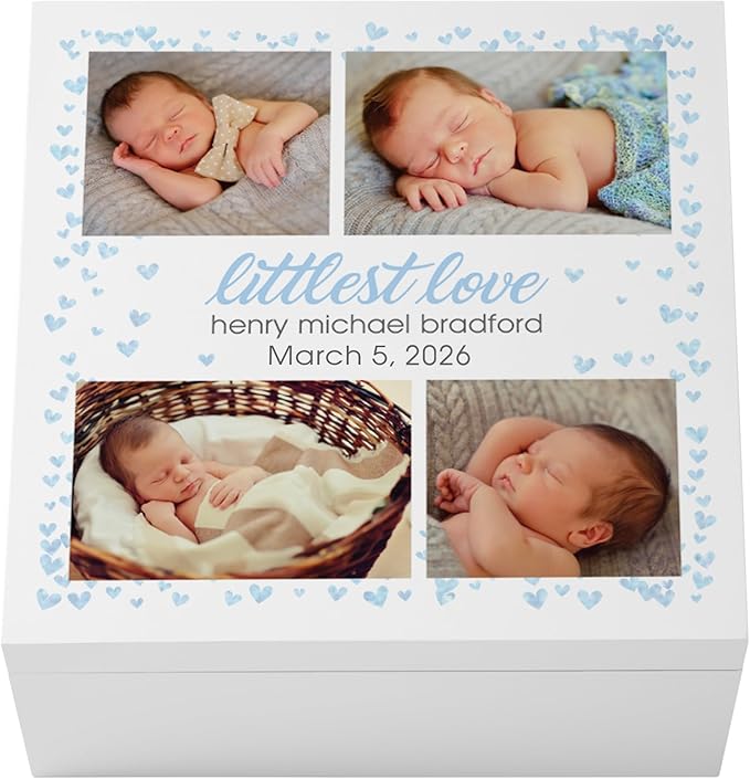 Let's Make Memories Personalized Keepsake Box for New Baby - Memento Storage - Memories Box - Nursery Decor - 12" Lx12 Wx6 H - Littlest Love - Blue by LetsMakeMemories