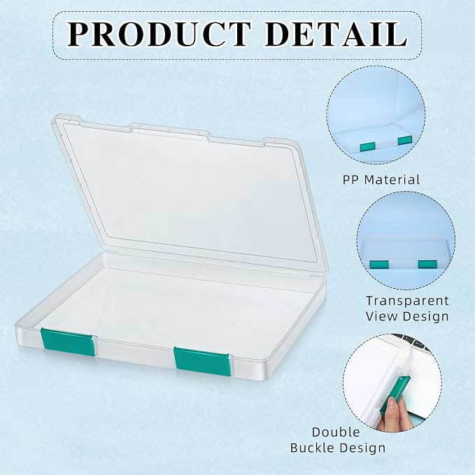 6 Pcs Clear Paper Storage Box,12.4 x 9.84 x 1.18 Inches,Dark Green | A4 Plastic File Box Document Paper Organizer Storage Board Game Project Cases Containers with Buckle for Craft, Magazine - Image 3