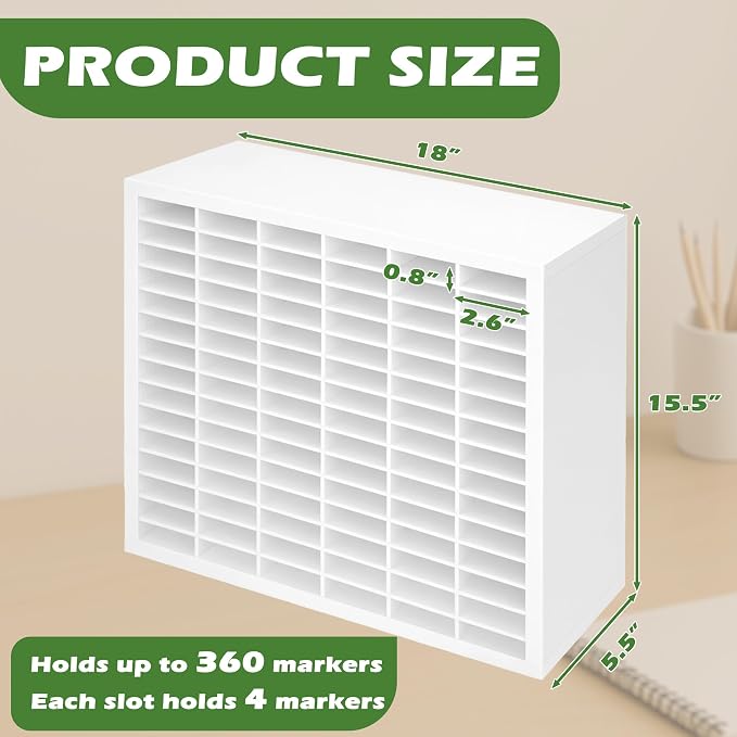 PROLEE Marker Storage Organizer for 360 Markers,Wooden Alcohol Marker Holder with 90 Slots,Markers Pens Pencils Art Supply Storage Rack for Desk Home Classroom Office Decor, White - Image 3