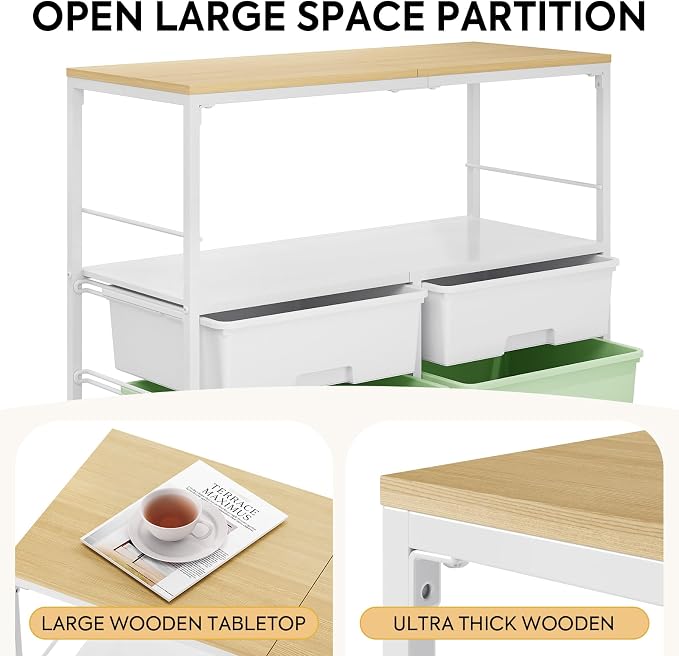 Rolling Storage Cart with 8 Large Drawers, Wooden Tabletop | Open Storage Shelves, Mobile Craft Organizer with Lockable Wheels for Home, Classroom, Office Supplies & Art Studio,Green - Image 4