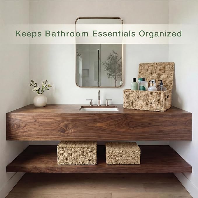 Set of 3 Seagrass Storage Baskets with Lid - Image 3