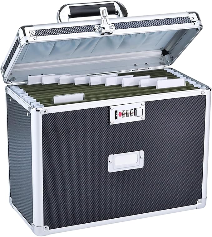 Hanging File Box for Letter, All-in-one set with 10 Folders | Portable Locking Filing Storage Box with Handle & Shoulder strap, Lockable File Cabinet Documents Safe, Lockbox Doc Organizer by Unknown