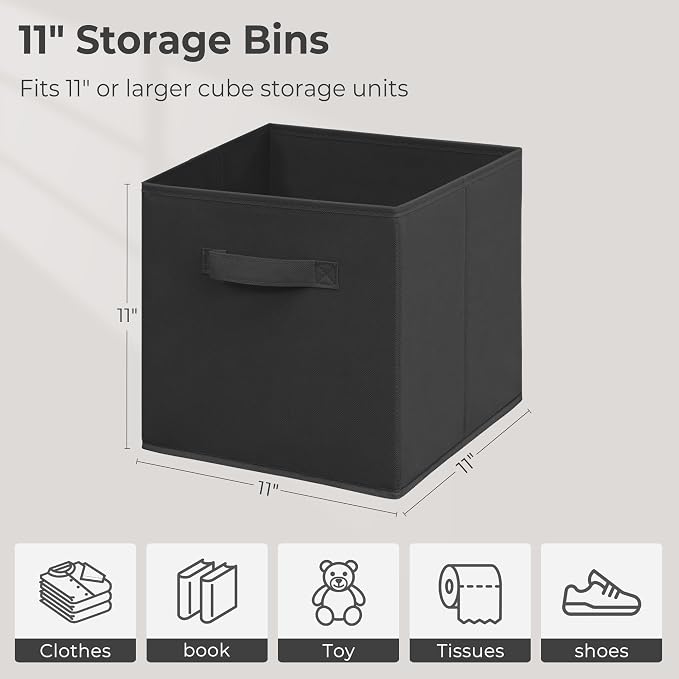 Easi Storage Cubes, 11 Inch Storage Bins, Set of 8, Foldable Fabric Cube Storage Organizer With Handles, Closet Cube Storage Bins, Collapsible Cubby Storage Organizer for Shelves,Offices, Black - Image 4