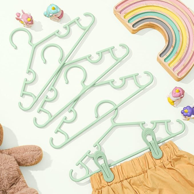 Hsei Baby Hanger with Clip for Pant,120 Packs Total,Mint Green,10.6 Inch | 40 Kids Plastic Hanger with 80 Clips for Newborn, Nursery, Daycare, Preschool, Closet, Wardrobe Organizer for Baby Shower - Image 7