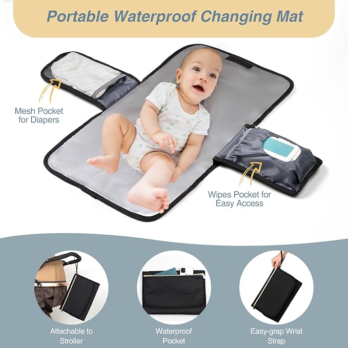 Diaper Bag Backpack, Quilted Baby Bag with Changing Pad & Stroller Straps & Pacifier Case, Large Travel Diaper Bags for Mom Dad, Black - Image 2