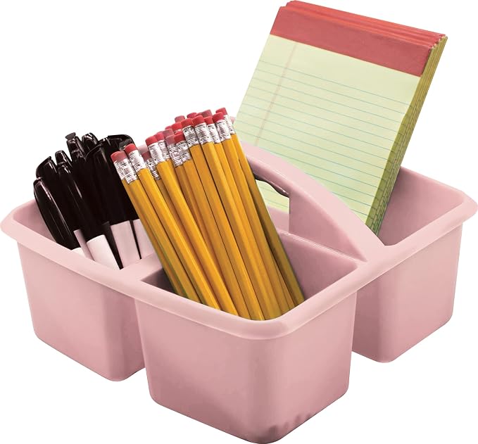 Teacher Created Resources Light Pink Portable Plastic Storage Caddy 6-Pack for Classrooms, Kids Room, and Office Organization, 3 Compartments - Image 2