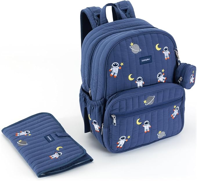 Large Diaper Bag Backpack with Changing Pad, Insulated Bottle Pockets, Travel & Hospital Bag for Mom & Dad (Large - Navy Astronauts) - Image 7