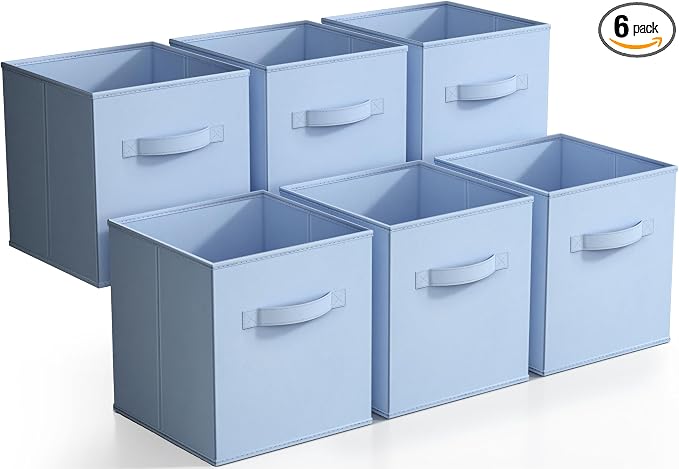 Sorbus Storage Cubes - 11 Inch Foldable Fabric Baskets for Organizing Pantry, Closet, Shelf, Toy Box, Cubby - 6 Collapsible Cloth Cube Storage Bins for Home, Nursery, Playroom, Bedroom (Pastel Blue) by Sorbus
