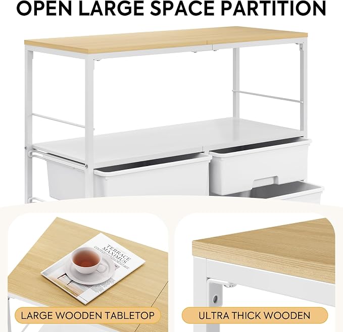Rolling Storage Cart with 8 Large Drawers, Wooden Tabletop | Open Storage Shelves, Mobile Craft Organizer with Lockable Wheels for Home, Classroom, Office Supplies & Art Studio,White - Image 6