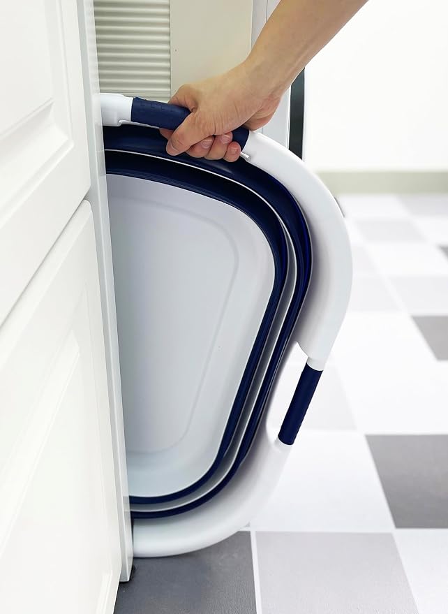 SAMMART 40L (10.5 gallon) Set of 2 Collapsible Plastic Laundry Hamper - Foldable Pop Up Storage Container/Organizer - Portable Washing Tub - Space Saving Basket (2, White/Starry Blue) - Image 6