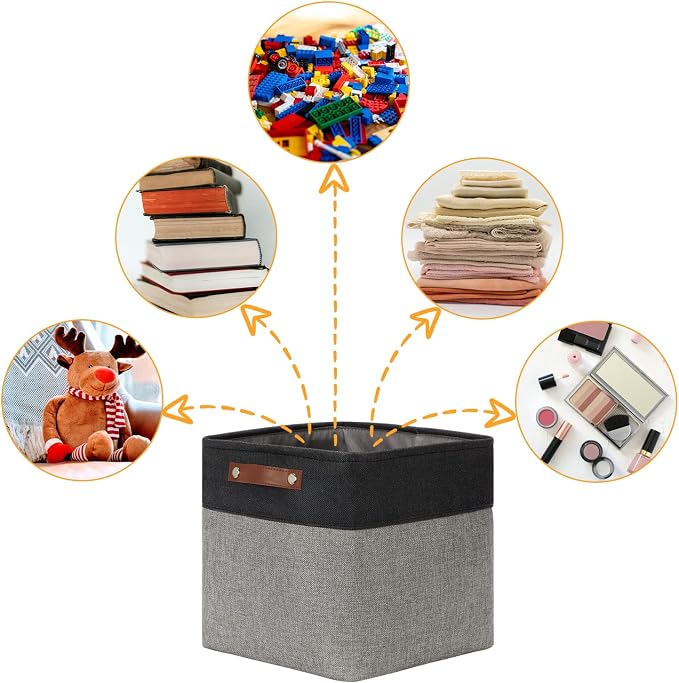 DULLEMELO Cube Collapsible Storage Bins, 12 inch Fabric Storage Cubes Bins Canvas Organization Baskets, Linen Closet Organizers Boxes for Home Organization and Storage (4 Pack - 12" Black&Grey) - Image 5