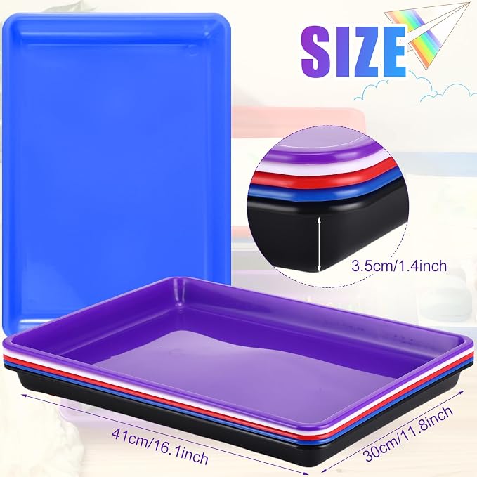 Maitys 15 Pack Plastic Art Trays 12 x 16 Inch Activity Crafts Trays Sensory Tray DIY Projects, Painting, Beads, Jewelry Office Home Organizer Arts and Crafts Supplies(Mixed Color) - Image 3