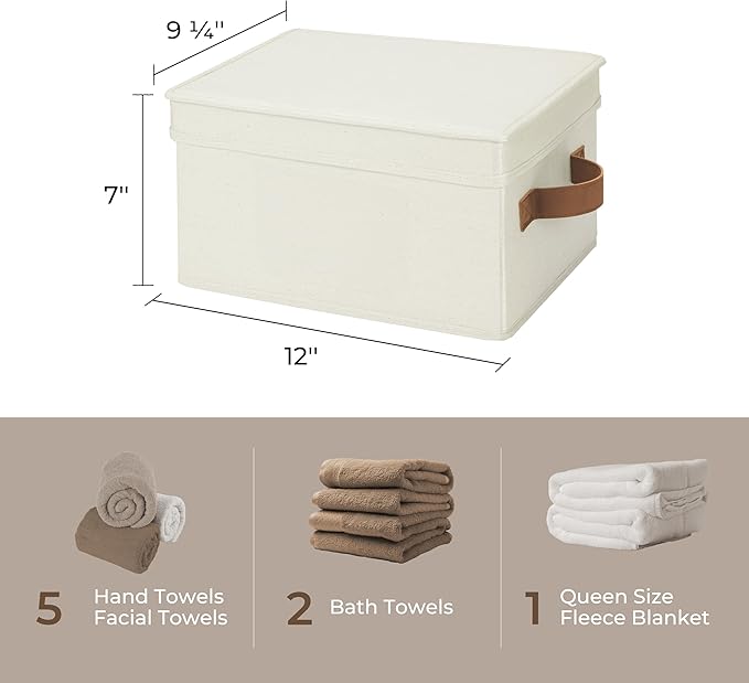 StorageWorks Fabric Storage Bins with Lids, Closet Storage Bins | Lidded Dust-proof, Easy Pull Handles, Foldable, Stackable, Ideal for Clothes Blanket Towel, Medium, Ivory, 3-Pack - Image 6