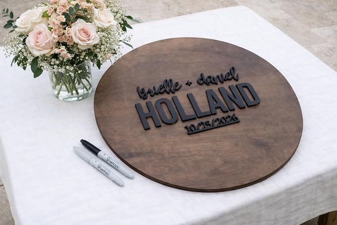 Personalized Round Guest Book Alternative Sign, Unique Guest Book Sign, Custom Alternative Guest Book, Wooden Guest Book, Wedding Ceremony Guestbook Sign (Design 9) - Image 8
