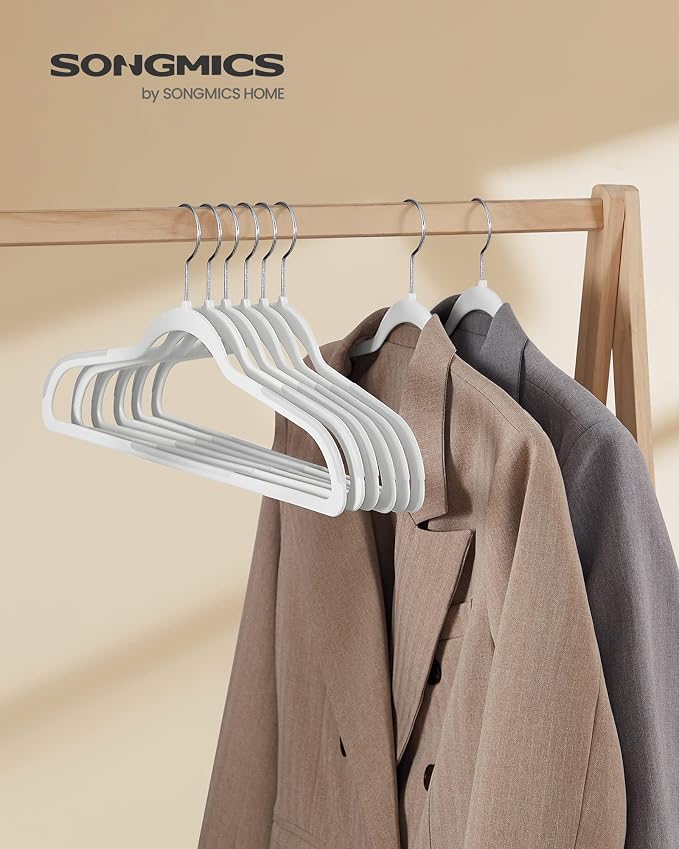 SONGMICS Plastic Clothes Hangers, Pack of 50, Non-Slip, Space-Saving | 0.2 Inches Thick, 17.7 Inches Wide, 360° Swivel Hook, Cloud White, BREANNA Collection UCRP050W05 - Image 2