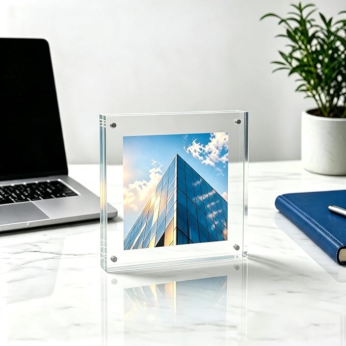Meetu Acrylic 5x5 Picture Frame 5 Pack Clear Two Sided Desk Photo Frame Magnetic Frame Inner Size 4x4 with Gift Pack for Display Family Pictures Baby Photos Friends Pictures Pet Dog Picture - Image 8
