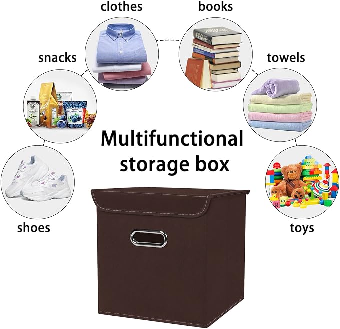 Closet Organizers Fabric Storage Bins With Lids Collapsible Cube Storage Organizer Basket With Handles,Storage Boxes for Clothes Storage,Office,Laundry,Shelves,6 Pack,（Coffee） - Image 3