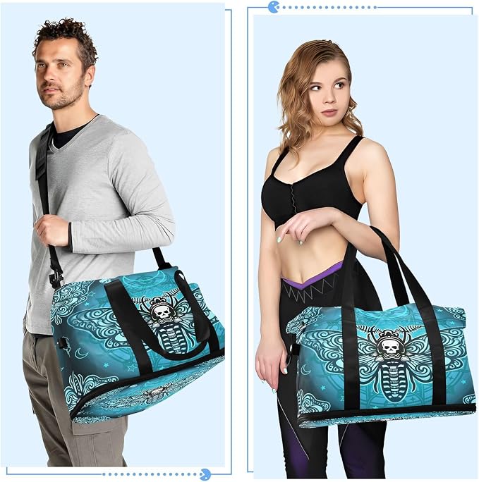 Travel Duffel Tote Bag Butterfly Skull Boho Sports Duffel Bag with Wet Pocket Weekender Overnight Bag for Women Men Gym Bag, Carry On Bag Hospital Bag for Labor and Delivery - Image 5