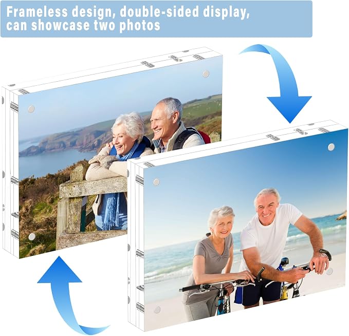 HELPLEX Acrylic Frame, 5 Pack 6x8 Acrylic Picture Frames, 24mm Thicker Frameless Clear Double Sided Magnetic Frame, Free Standing Desktop Display - Image 3