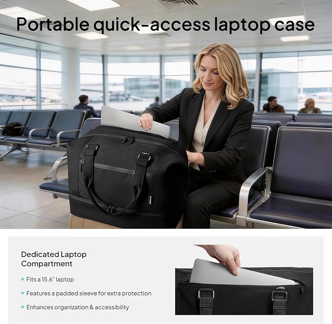 Travel Duffle Bag for Women,40L Weekender Bags Airline Approved Carry On with Shoe Compartment & Waterproof Wet Pocket, Durable Nylon Weekender Overnight Bag for Travel, Gym, Business Trip, Black - Image 2