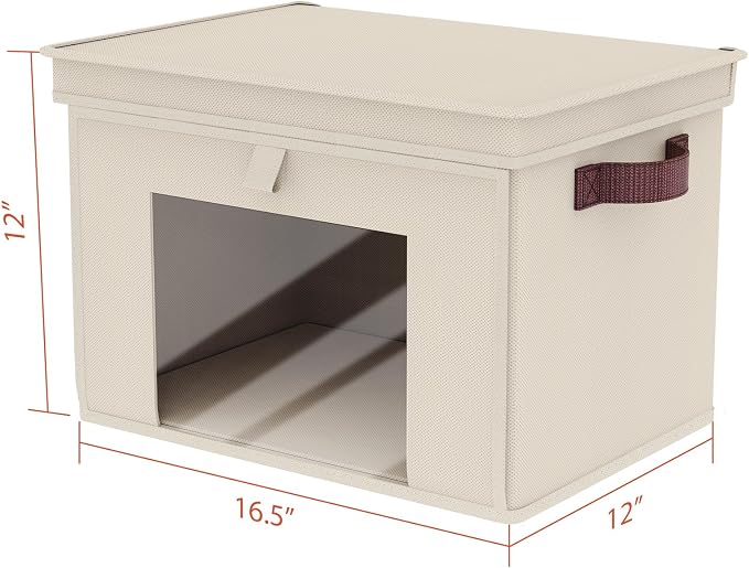 Univivi Front Opening Storage Bins with Lids for Closet, Beige, 4 Pack | Foldable Fabric Storage Cubes, Large Closet Organizers and Storage with Clear Window & Handles for Clothes Storage - Image 7