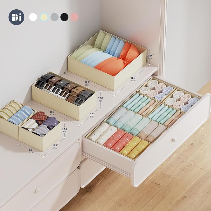 DIMJ Drawer Organizer Clothes, 20 Pack Dresser Organizer, Foldable Closet Organizers and Storage, Fabric Dresser Bins, Drawer Dividers for Nursery, Baby Clothes, Underwears, Sock (Beige) - Image 2