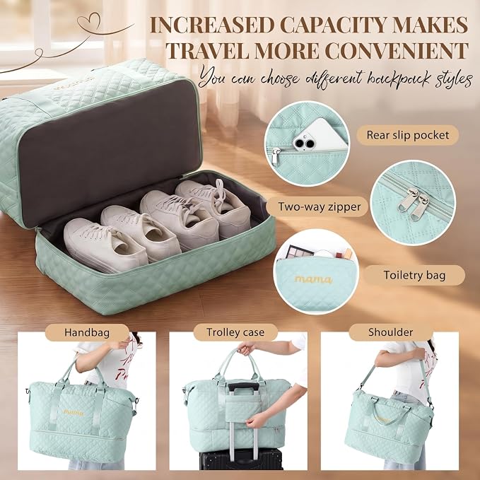Dansydaisy Mama Hospital Bag for Women Labor Delivery,Green | Travel Duffle Bag with Shoe Compartment and Toiletry Pouch Waterproof Weekender Bag for Women Pregnancy Overnight Gym Gift - Image 4