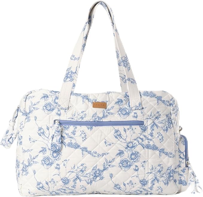 Staya Hospital Bag for Labor & Delivery - Quilted Weekender Bag for Women | Soft cotton quilted duffle, carry-on size, overnight & weekender bag, roomy with pockets, shoulder strap included by StayaBaby
