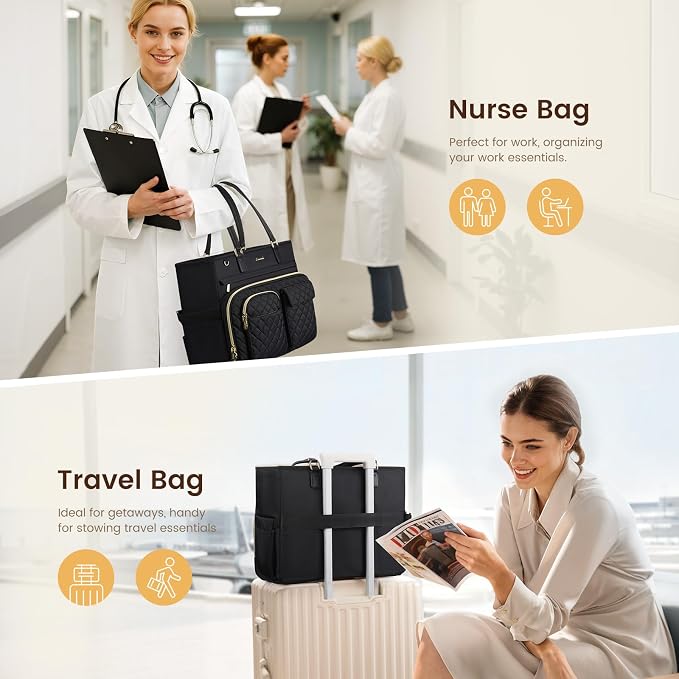 LOVEVOOK Tote Bag, Work Bags for Women with Large Cup Holder, Large Capacity Teacher Tote with Multi Pockets, Water Resistant Nurse Diaper Tote with Padded Laptop Compartment, 15.6 Inch Black - Image 6