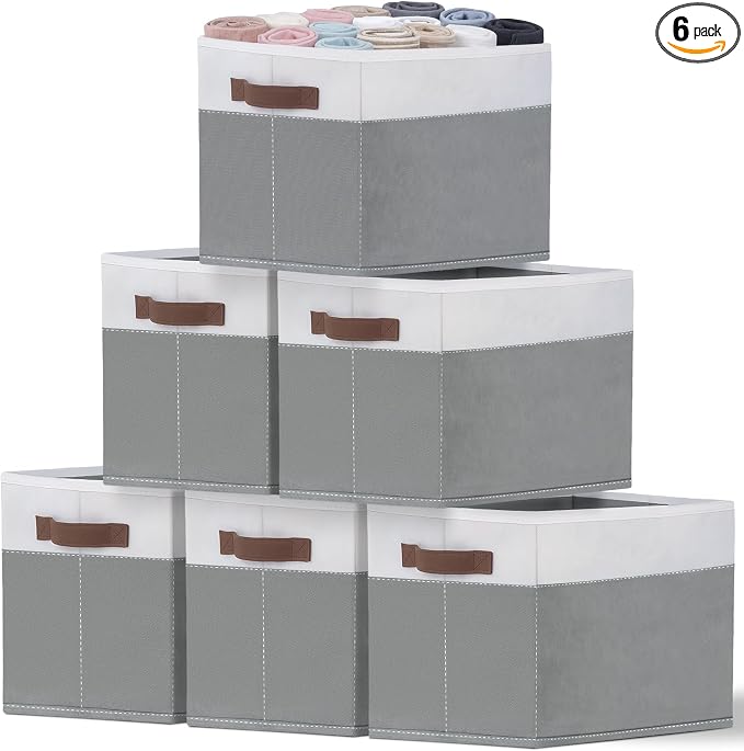 JTIEO 6 Pack Large Storage Baskets for Shelves 15"x11", Fabric Storage Bins with Handles, Collapsible Decorative Storage Baskets for Organizing Clothes, Toys, Closet, Nursery by JTIEO